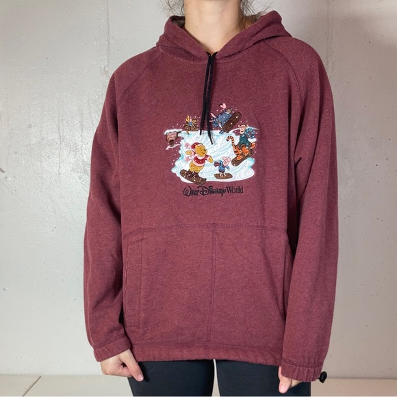 Vintage Disney Winnie the Pooh Ski Slope Embroidered Hooded Sweatshirt - Picture 1 of 11